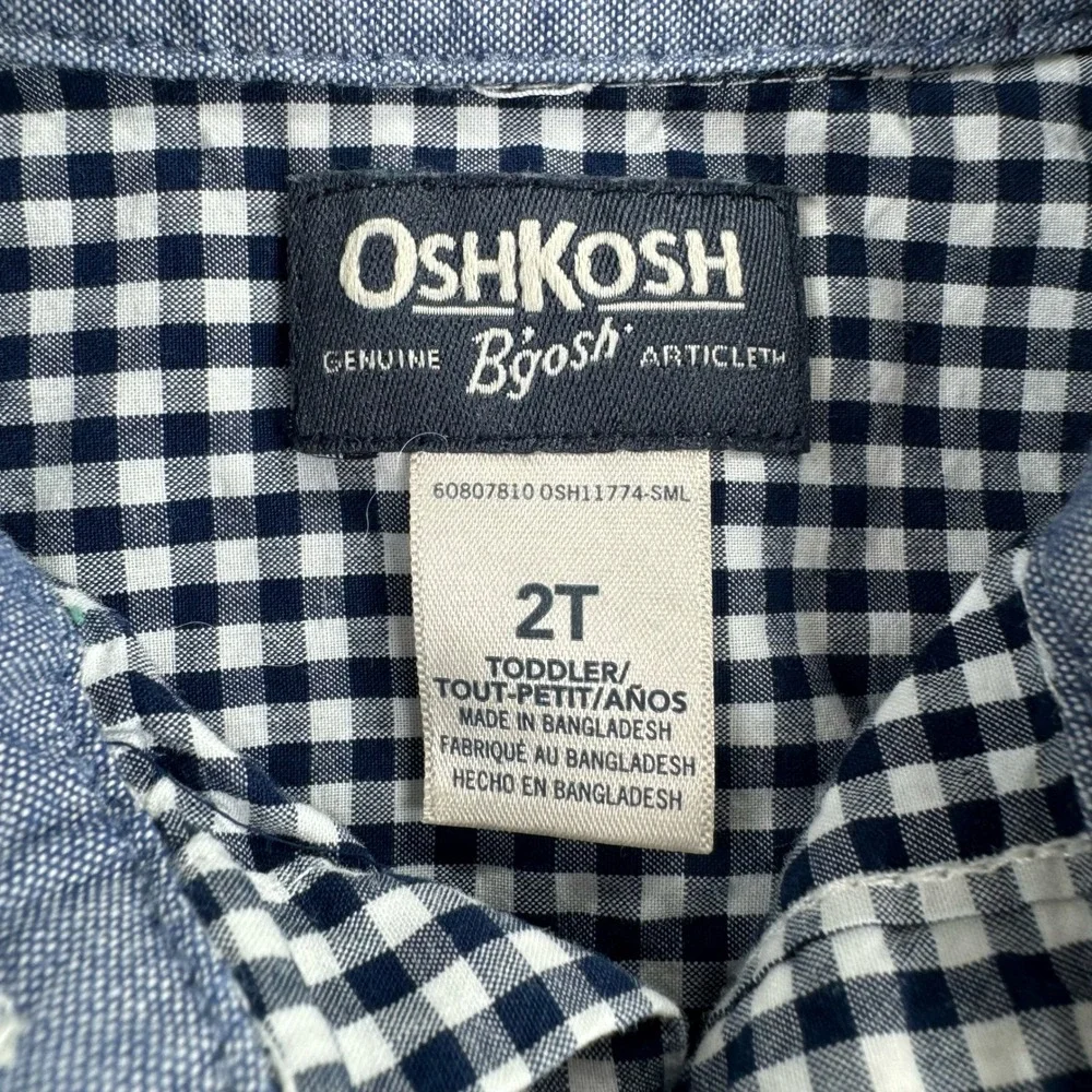 OshKosh Bgosh Toddler‎ Boys Navy Blue White Gingham Short Sleeve Button Down 2T